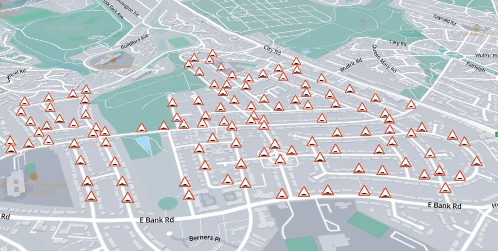 Speed humps on a residential street