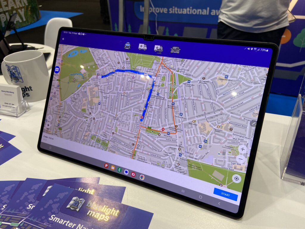 Photo of tablet showing Blue Light Maps app