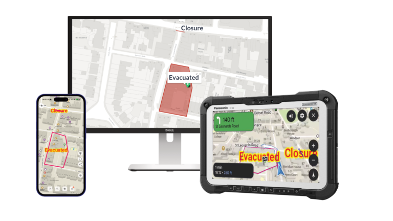 Monitor, rugged tablet and mobile sharing same map overlays